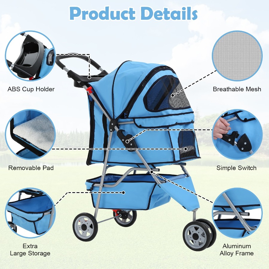 Passeggino per Cani a 3 Ruote  - Pet Stroller Carrier recensione e prezzo